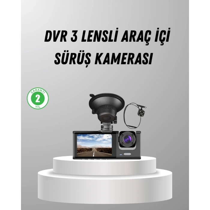 VipMarketim Üç Kameralı Araç DVR Full HD Gece Görüşlü ve 2 inç IPS Ekranlı