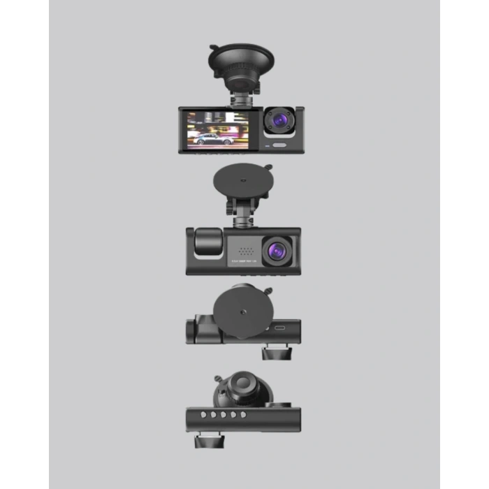 VipMarketim Üç Kameralı Araç İçi Kayıt Sistemi Full HD Gece Görüşlü ve G-Sensör Destekli