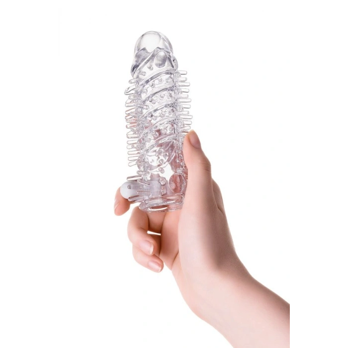 VipMarketim Ucu Dolgulu Titreşimli Tırtıklı 13.4cm Penis Kılıfı