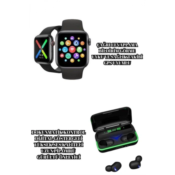 VipMarketim Ucuz ve Kaliteli Kulaklıklı Saat Seti Bluetooth Bağlantılı Akıllı Saat ve Kulaklık