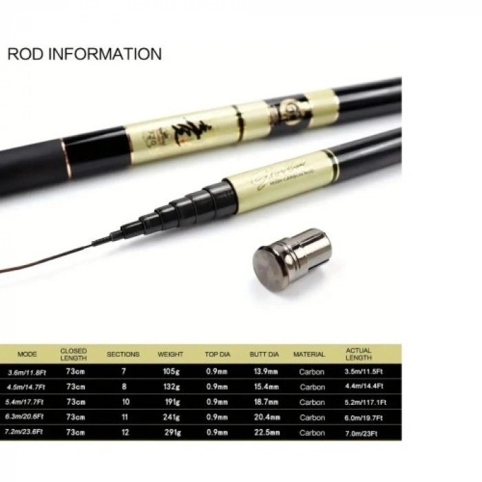 VipMarketim Ultra Hafif Karbonfiber Teleskobik Olta Kamışı