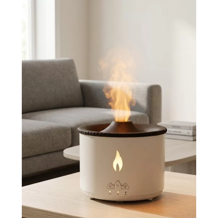 VipMarketim Ultrasonik Aromaterapi Difüzörü Alev Efektli Ortam Nemlendirici Zamanlayıcılı Sessiz Çalışma