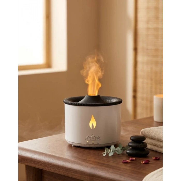 VipMarketim Ultrasonik Uçucu Yağ Difüzörü Alev Görünümlü Ortam Nemlendirici