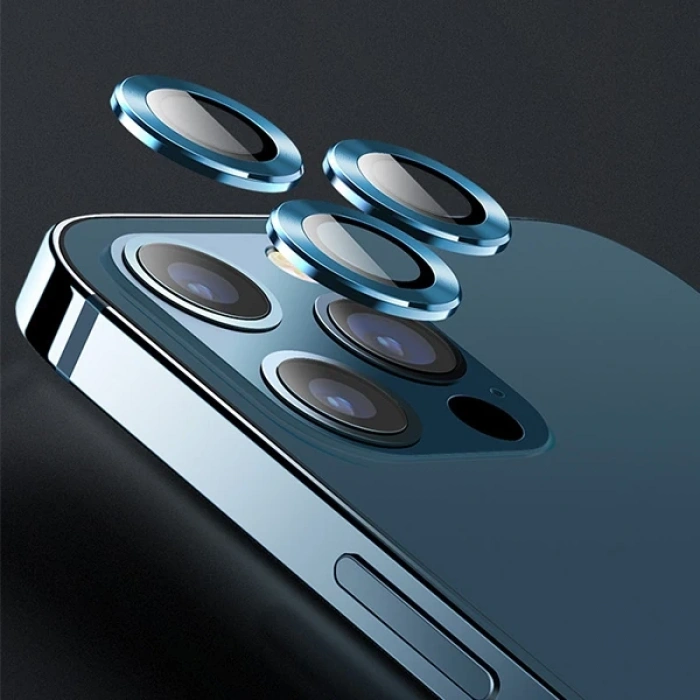 VipMarketim USAMS İphone 12 Pro 3D Metal Çerçeveli Kamera Lens Koruyucu-(5775)