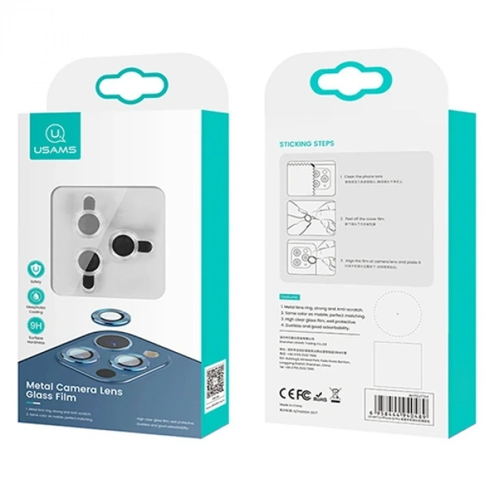 VipMarketim USAMS İphone 12 Pro Max 3D Metal Çerçeveli Kamera Lens Koruyucu-(5775)