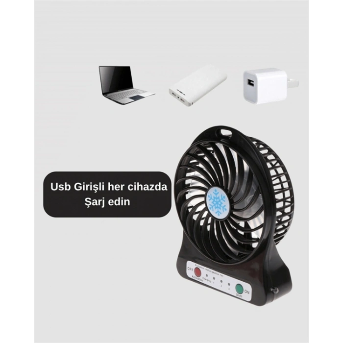 VipMarketim USB Girişli Taşınabilir Masaüstü Mini Fan – 3 Kademeli Hız Şarjlı Işıklı Sessiz Çalışma