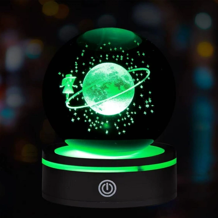 VipMarketim USBli Satürnlü Kız Tasarımlı Dönen Cam Küre