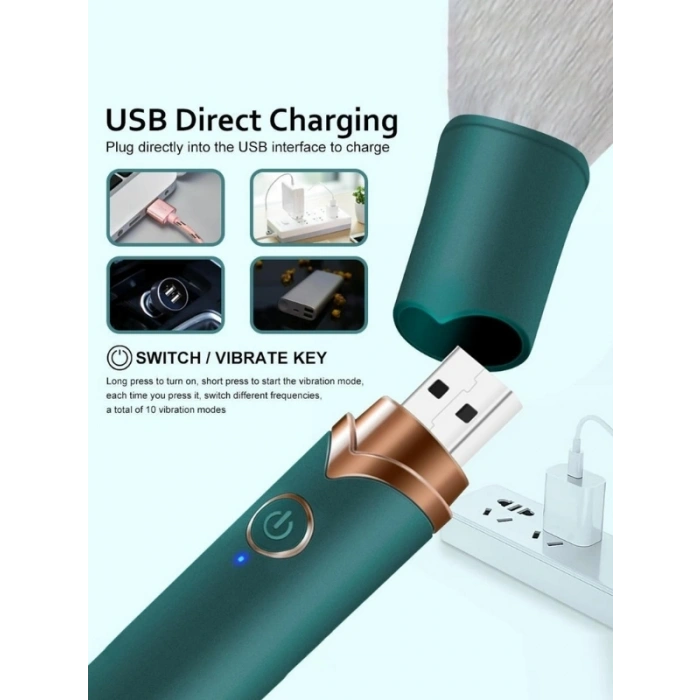 VipMarketim Usb Şarjlı 10 Hızlı Silikon Makyaj Fırçası Şeklinde Vibratör