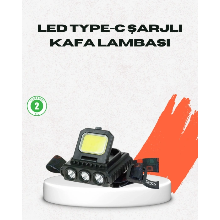 VipMarketim USB Şarjlı Kafa Feneri 800 Lumen Ayarlanabilir COB ve XPE LED