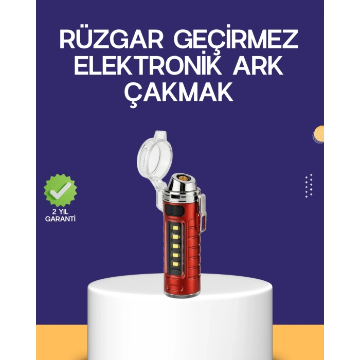 VipMarketim USB Şarjlı Rüzgar Geçirmez Elektrikli Çakmak El Fenerli