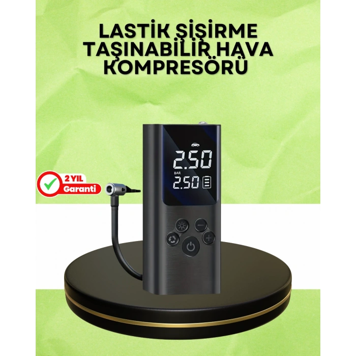 VipMarketim USB Şarjlı Taşınabilir Hava Kompresörü Dijital Ekranlı