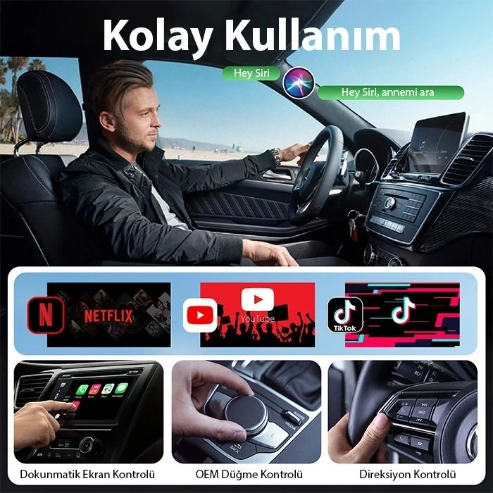 VipMarketim USB+Type-C Apple Kablosuz Wireless Carplay Adaptör Çevirici -Youtube Netflix Tiktok Video Yansıtıcı-(5775)