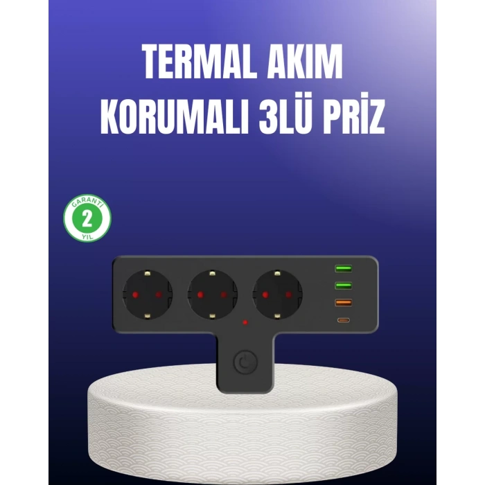 VipMarketim USB ve Type-C Portlu Anahtarlı Çoklu Priz Güç Ünitesi