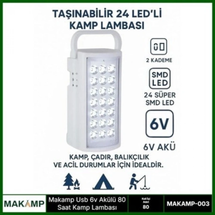 VipMarketim USV 6V AKÜLÜ 80 SAAT KAMP LAMBASI IŞILDAK
