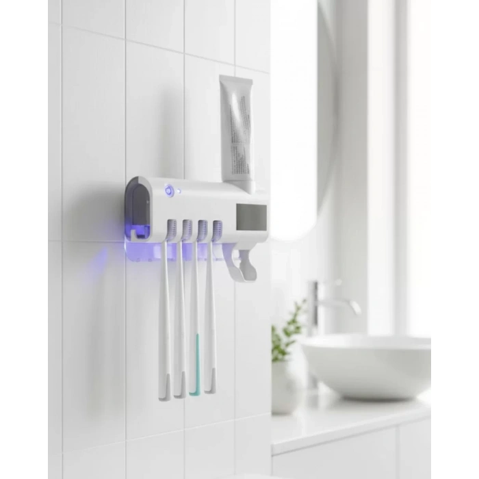 VipMarketim UV Sterilizasyonlu Duvara Monte Otomatik Diş Fırçası Tutucu