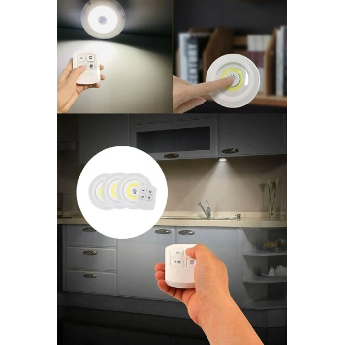 VipMarketim Uzaktan Kumandalı Yapışkanlı 3lü Led Spot Lamba