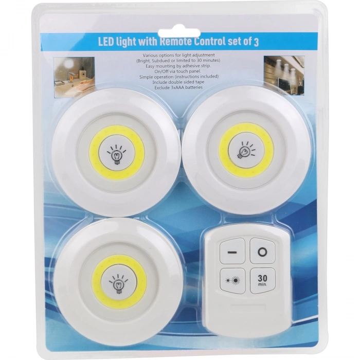 VipMarketim Uzaktan Kumandalı Yapışkanlı 3lü Led Spot Lamba