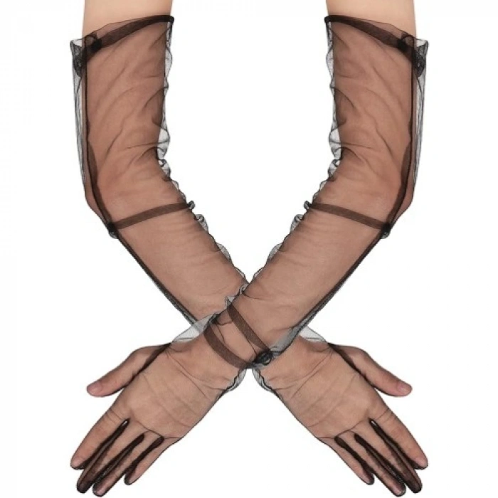 VipMarketim Uzun Boy Likralı Siyah Yetişkin Mega Tül Eldiven