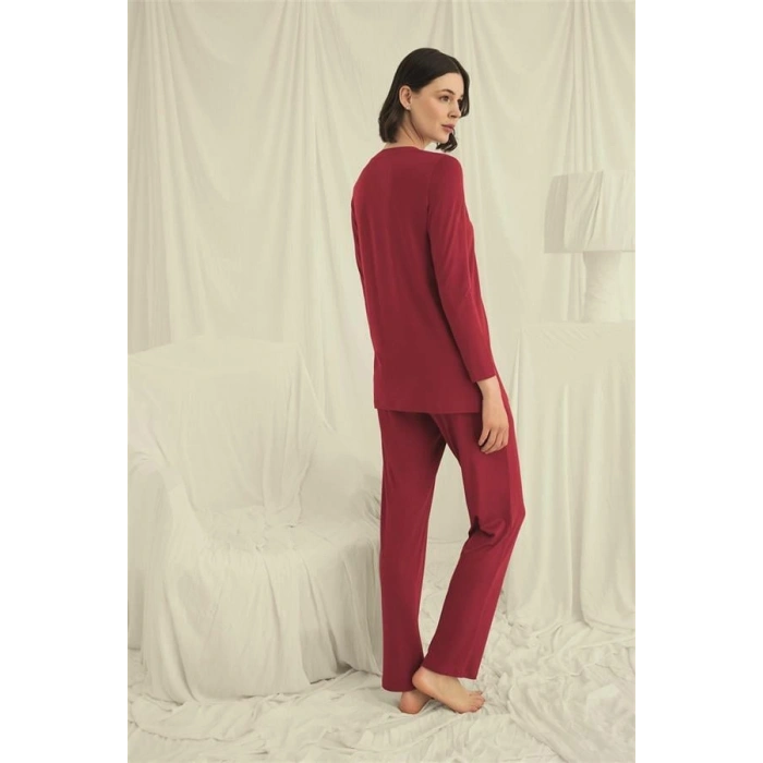 Vipmarketim Uzun Kollu Boydan Düğmeli V Yaka Pijama Takımı