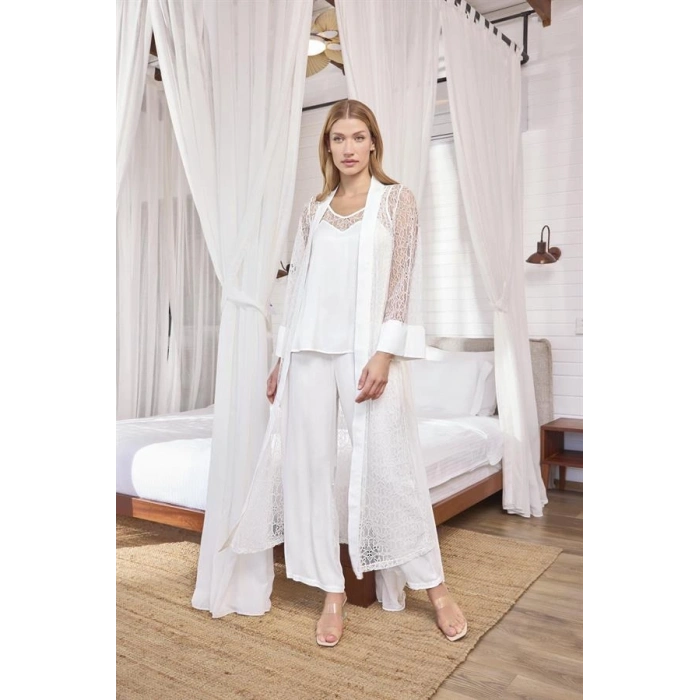 Vipmarketim Uzun Kollu Dantelli Ve Kuşaklı Sabahlık