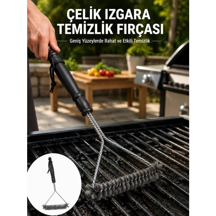 VipMarketim Uzun Saplı Paslanmaz Çelik Izgara Temizlik Fırçası Yeni Nesil