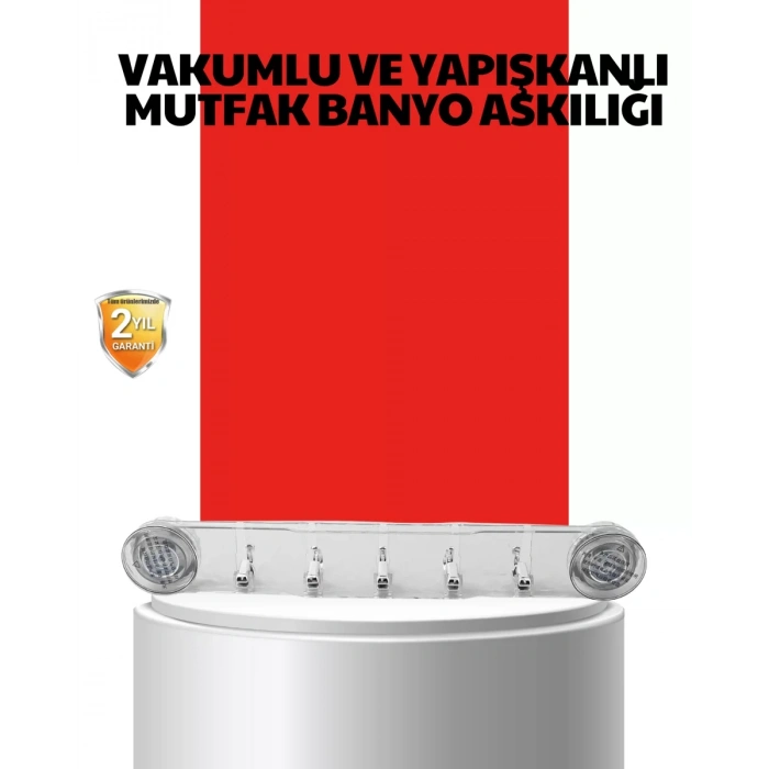 VipMarketim Vakumlu ve Yapışkanlı Mutfak Banyo Askılığı 5 Bölmeli Pratik Düzenleyici