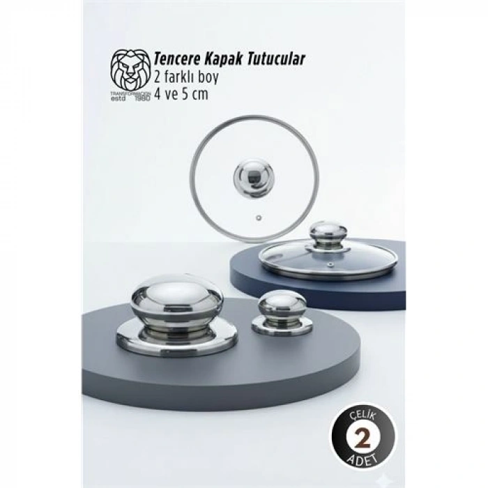 VipMarketim Valeria Serisi 2’li Paslanmaz Çelik Lüks Tencere Kapağı Tutucu Seti - 4-5 cm Universal