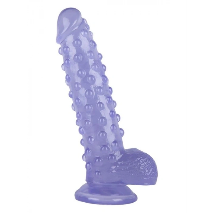 VipMarketim Vantuzlu Testisli Noktalı Tasarım Mor Jel Dildo 24cm
