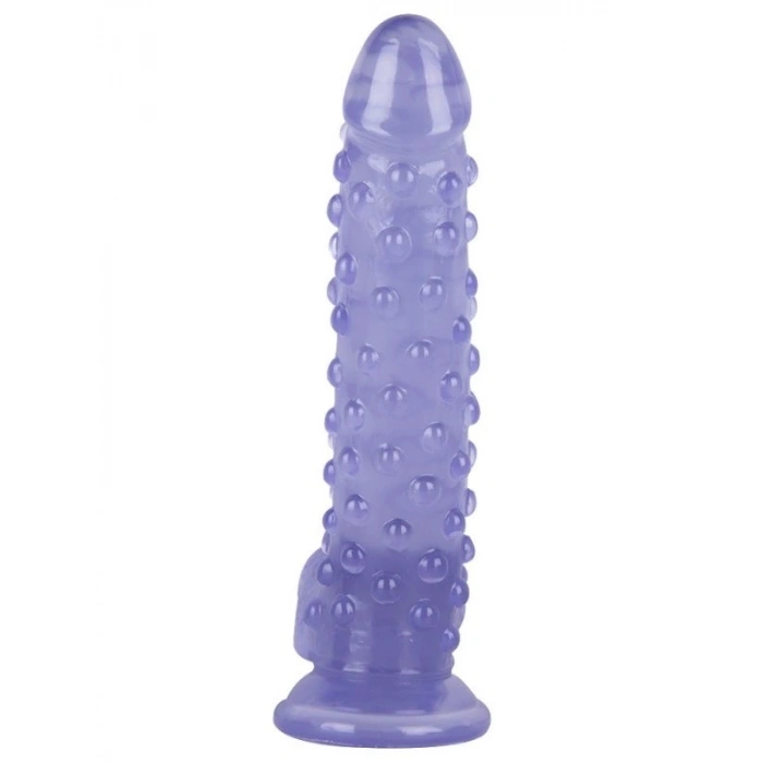 VipMarketim Vantuzlu Testisli Noktalı Tasarım Mor Jel Dildo 24cm