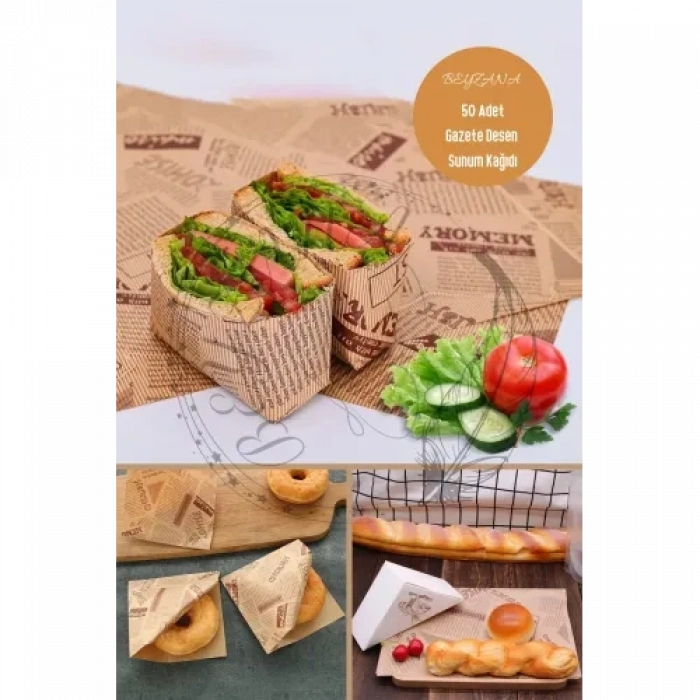 VipMarketim Vintage Gazete Desenli Sunum Kağıdı 50 Adet