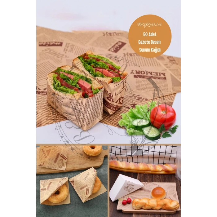 VipMarketim Vintage Gazete Desenli Sunum Kağıdı 50 Adet