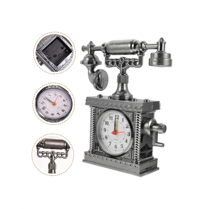 VipMarketim Vintage Telefon Tasarımlı Masa Saati ve Çalar Saat Dekoratif Model