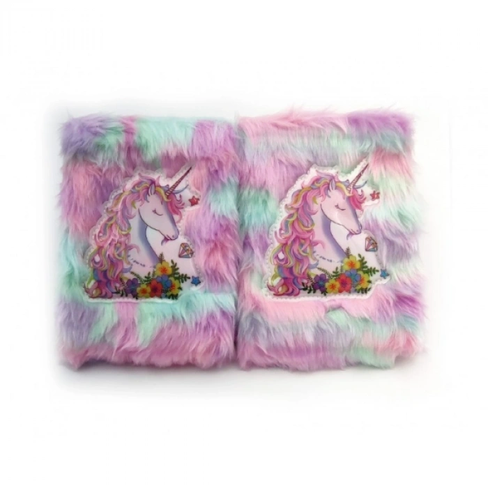 VipMarketim Çiçekli Unicorn Tasarımlı Peluş Hatıra Defteri