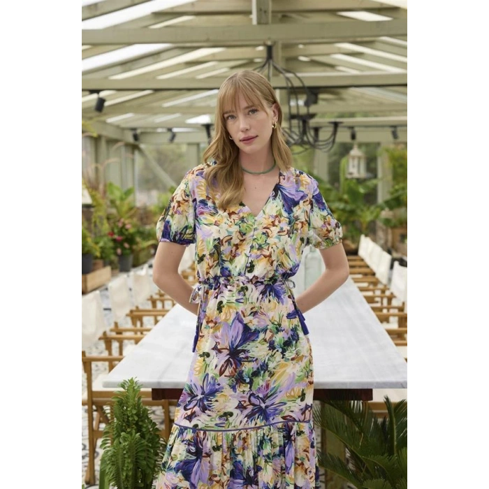 Vipmarketim % Viskon Çiçek Ve Yaprak Desenli Elbise (kod:100)