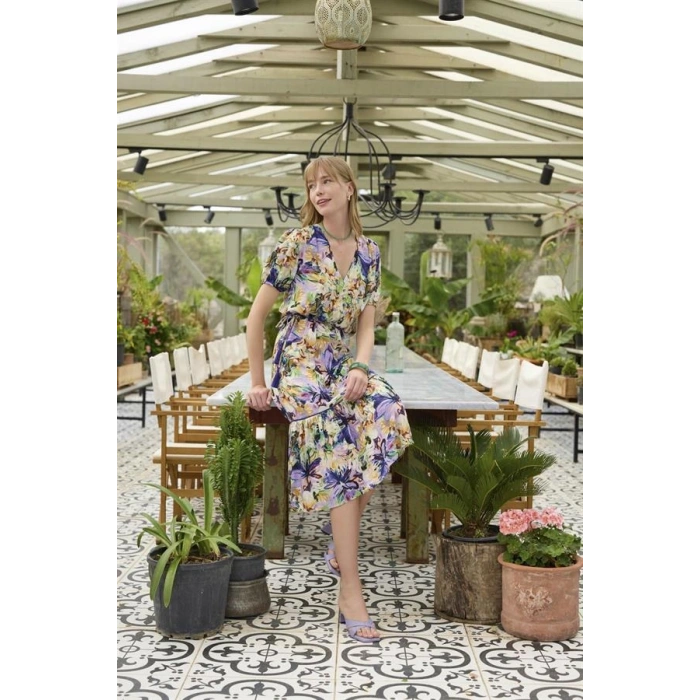 VipMarketim % Viskon Çiçek Ve Yaprak Desenli Elbise (Kod:100)