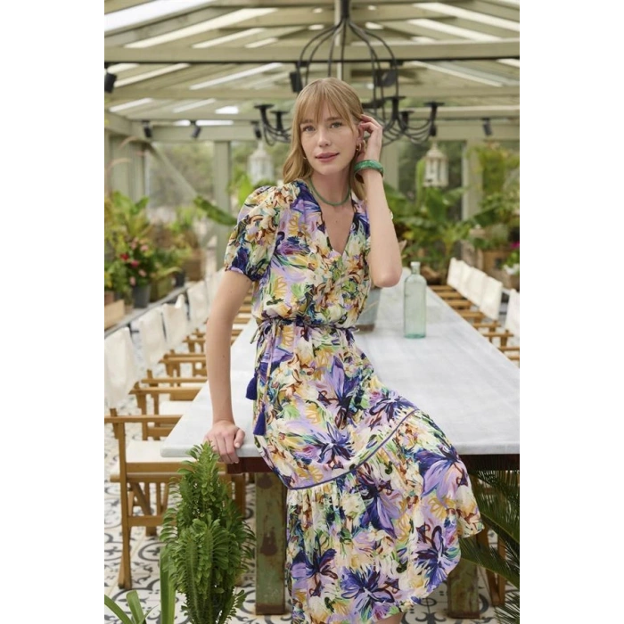 VipMarketim % Viskon Çiçek Ve Yaprak Desenli Elbise (Kod:100)