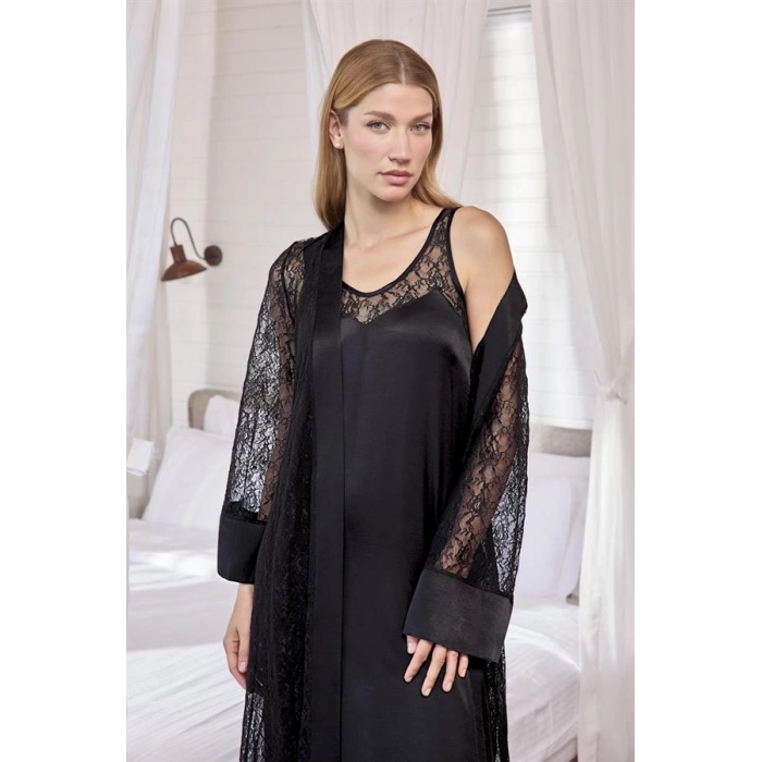 VipMarketim % Viskon Dantelli Ve Dekolteli Saten Sabahlık Takımı (Kod:100)