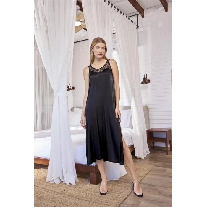 Vipmarketim % Viskon Dantelli Ve Dekolteli Saten Sabahlık Takımı (kod:100)