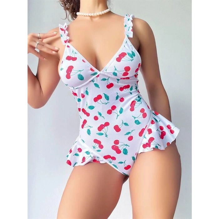 VipMarketim Vişne Desenli Fantezi Body