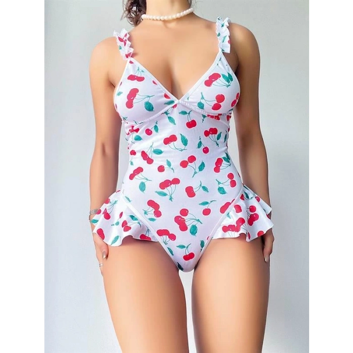 VipMarketim  Vişne Desenli Fantezi Body