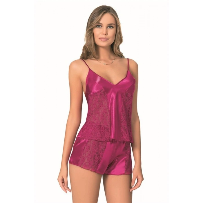 VipMarketim Gold Saten Babydoll Şort Takımı