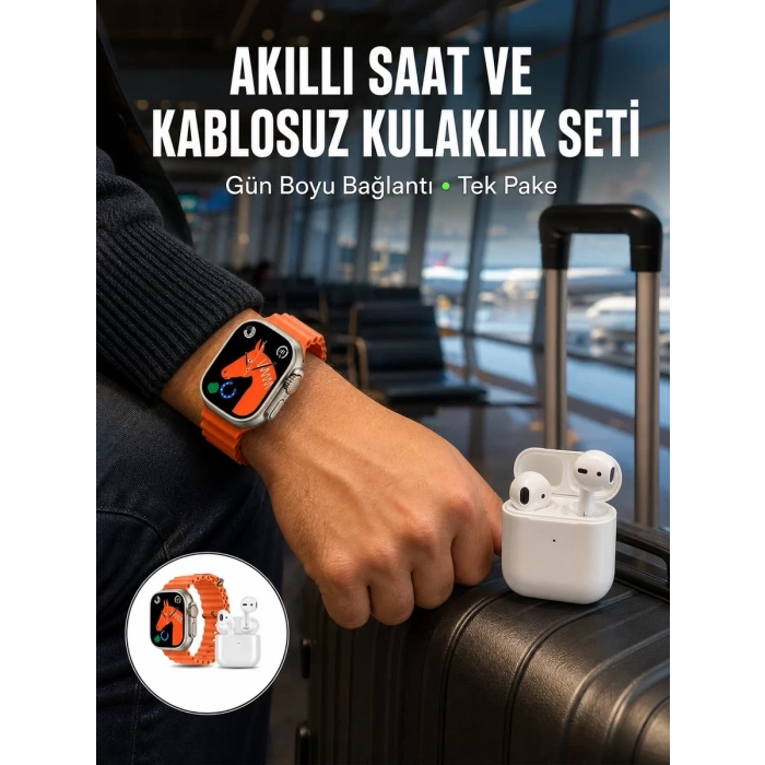 VipMarketim Watch 9 Max Akıllı Saat Seti 2 Kordonlu Kablosuz Kulaklık Hediyeli Yeni Nesil