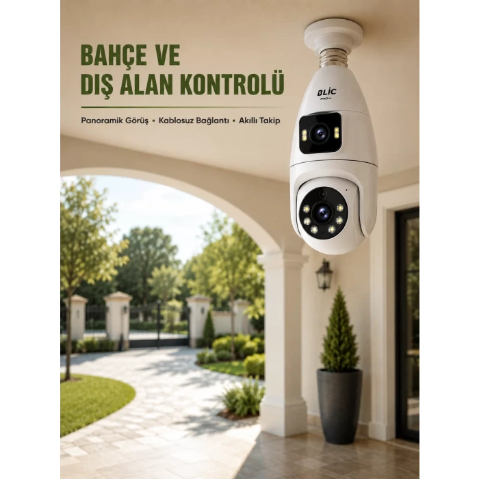 VipMarketim Wi-Fi Ampul Kamera Sistemi Gece Görüşlü Çift Lens