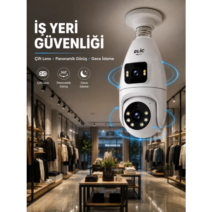VipMarketim Wi-Fi Çift Lens Ampul Kamera Akıllı Ev Güvenliği