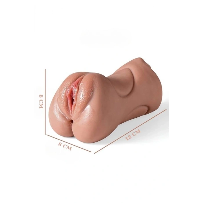 VipMarketim XOXO Gerçekçi Mastürbatör, 3 Girişli, TPE Malzeme, Koyu Ten Rengi 550 gr