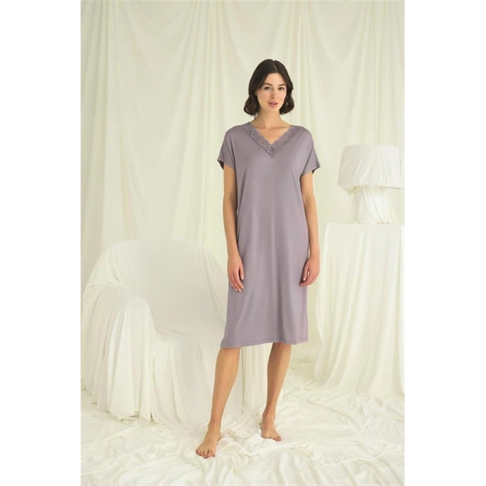 Vipmarketim Yakası Dantelli Kısa Kollu Gecelik