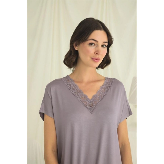 Vipmarketim Yakası Dantelli Kısa Kollu Gecelik