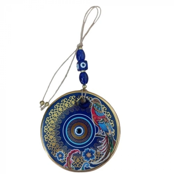 VipMarketim Yaldızlı Bülbül Kuşlu Çicekli Nazar Boncuklu Duvar Süsü Camlı Duvar Dekoru