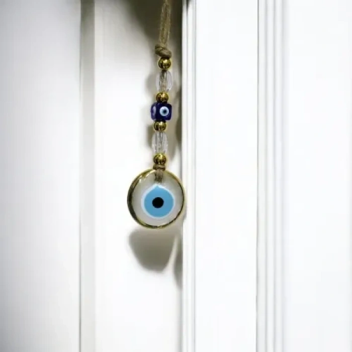 VipMarketim Yaldızlı Şeffaf Nazar Boncuklu Cam Duvar Süsü