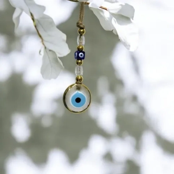 VipMarketim Yaldızlı Şeffaf Nazar Boncuklu Cam Duvar Süsü